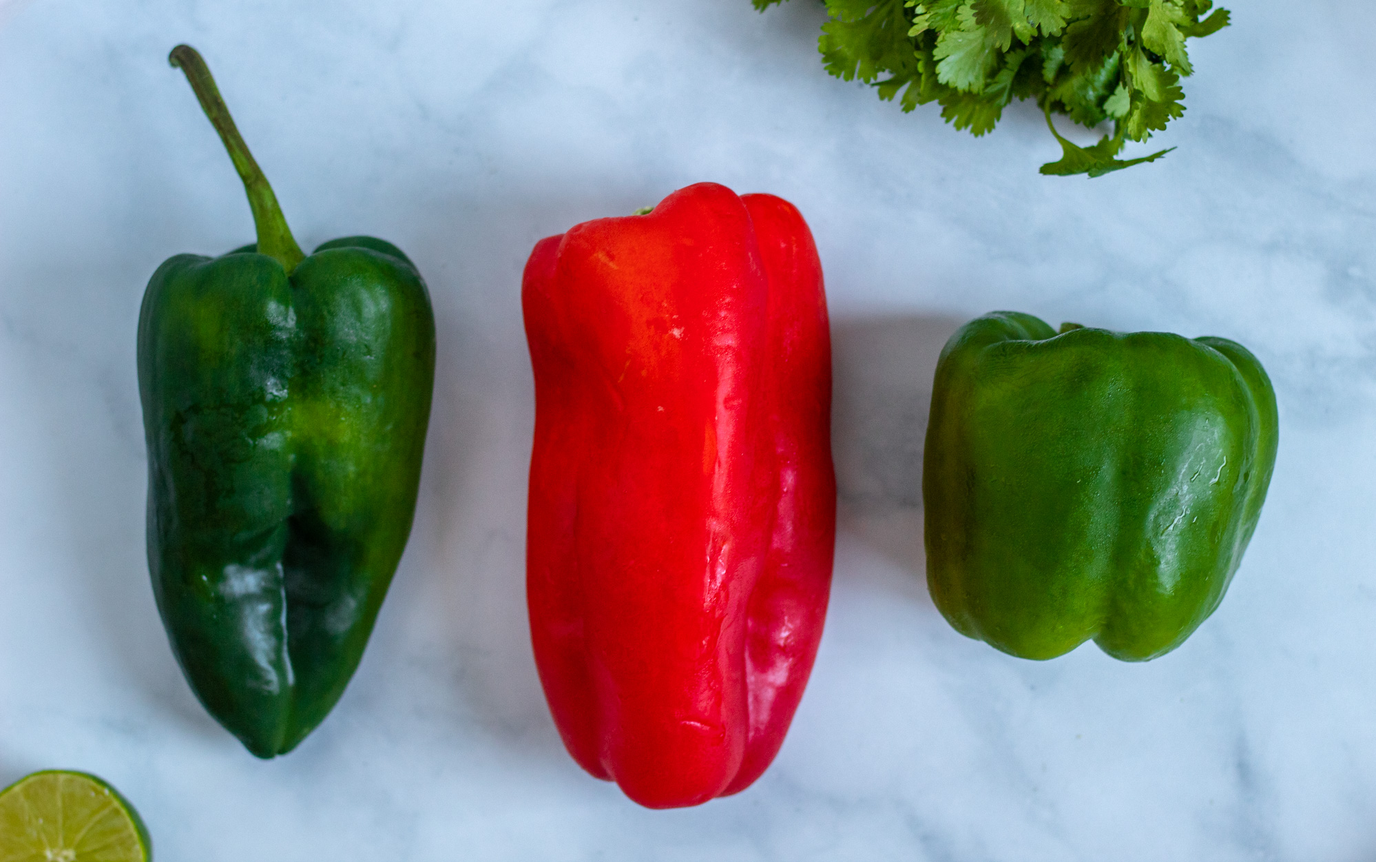 Bell peppers and poblano peppers for veggie fajitas