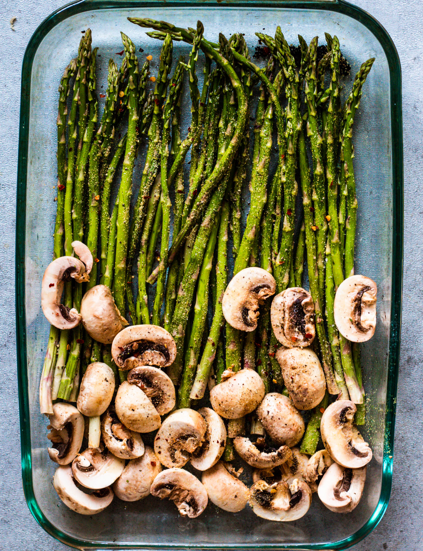 High protein roasted asparagus and mushrooms