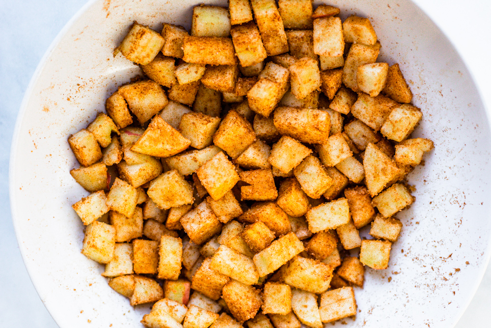 Vegan Cinnamon Apple Bread, coated apples in brown sugar and cinnamon